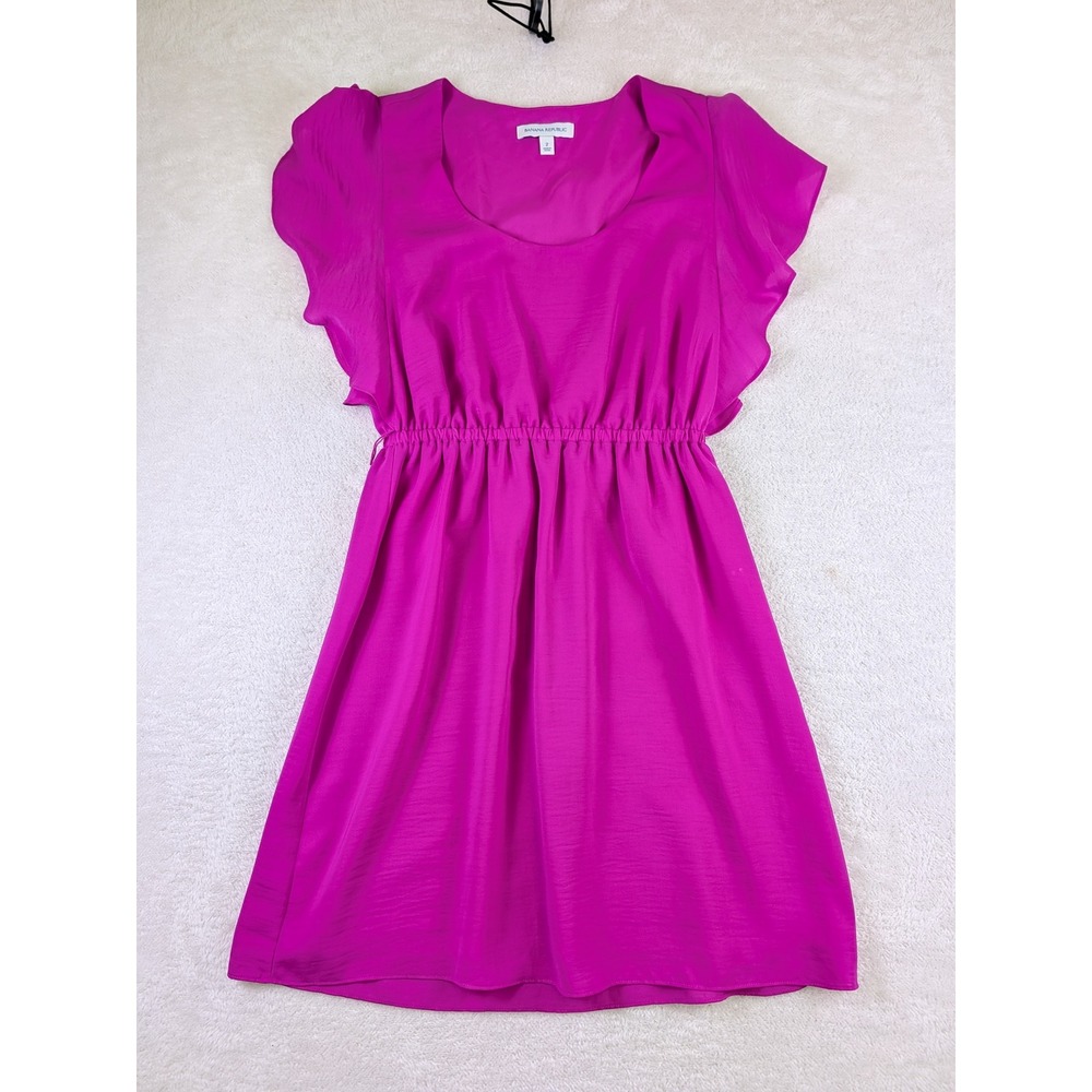 Banana Republic Magenta Pink Flutter Sleeve Elastic Waist Fit & Flare Dress 2